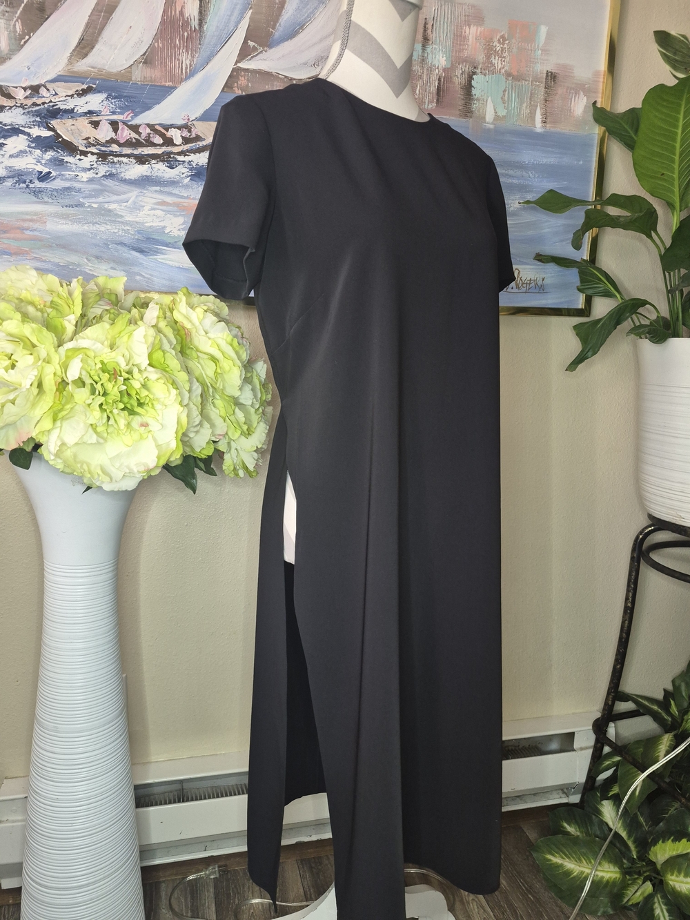 Ralph Lauren Black Asymmetrical Midi Blouse with Side Split
